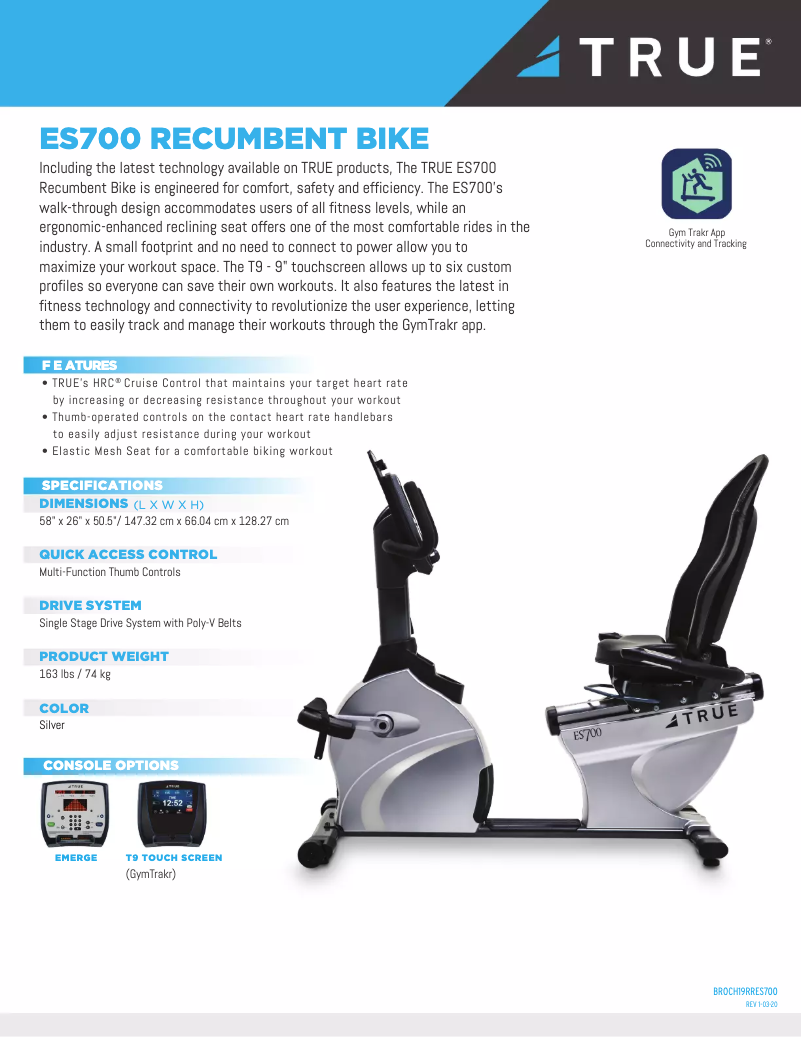 Page 1 de la notice Fiche technique True ES700