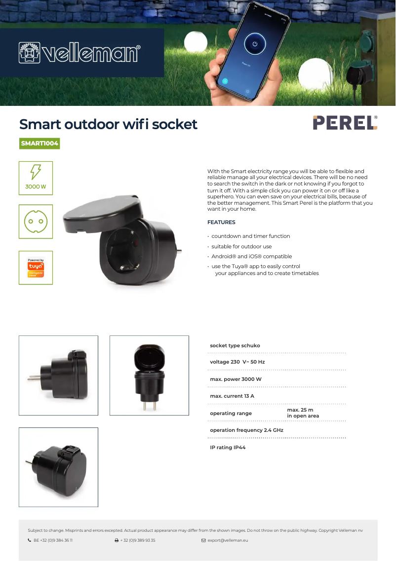 Page 1 de la notice Fiche technique Perel SMART1004