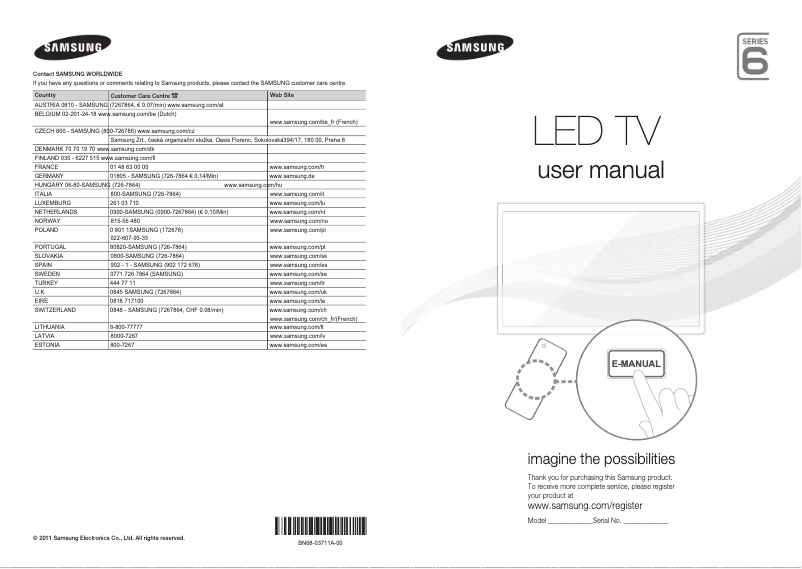 Page 1 de la notice Guide de démarrage rapide Samsung UE40D6327SK