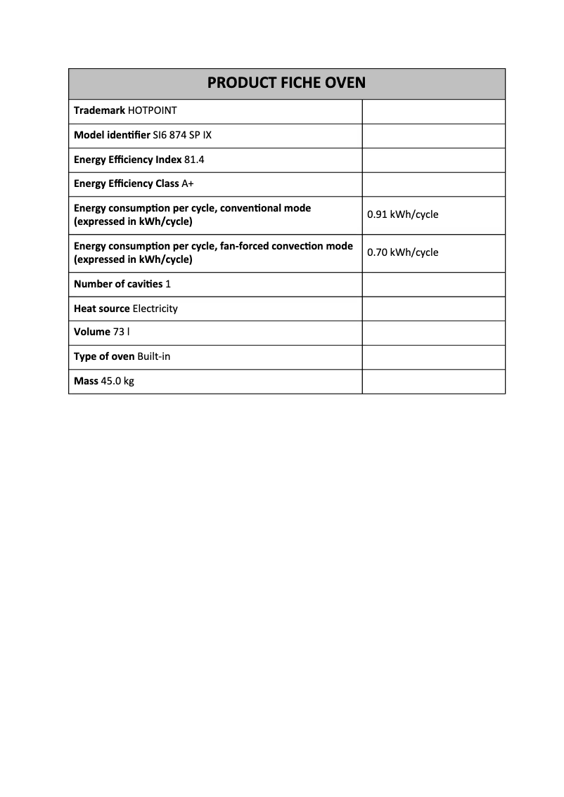 Page n°1 - Fiche technique Hotpoint SI6 874 SP IX
