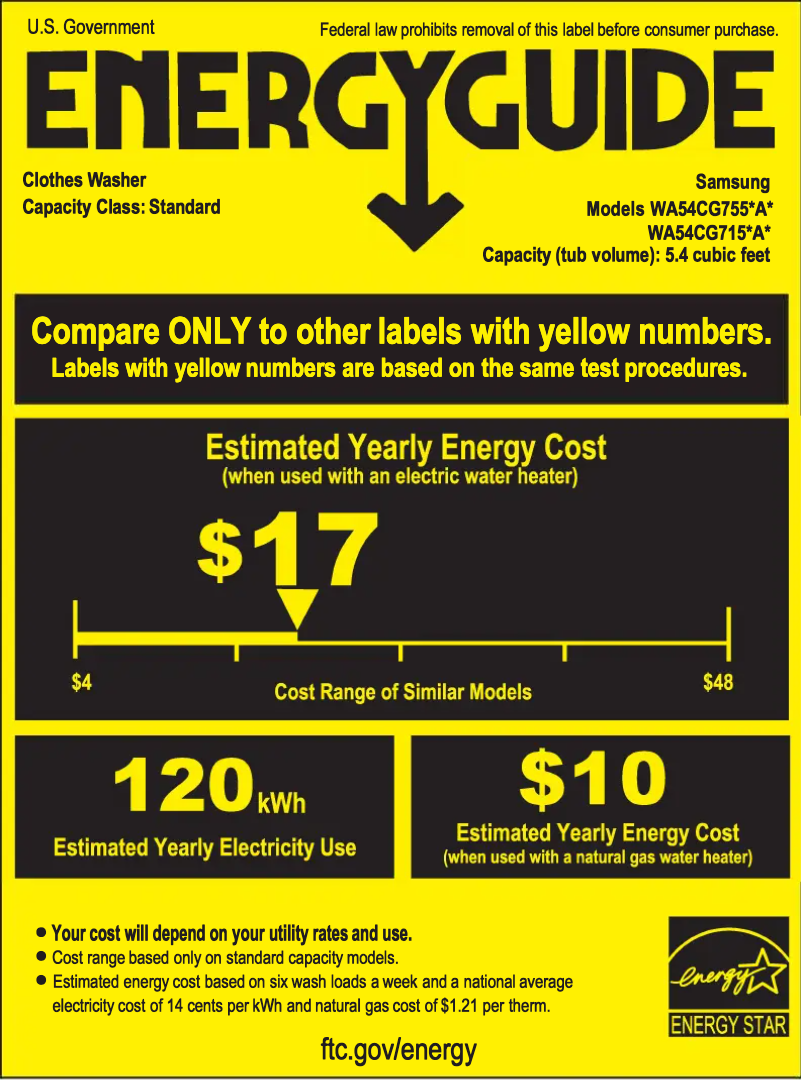 Page 1 de la notice Label énergétique Samsung WA54CG7150AD