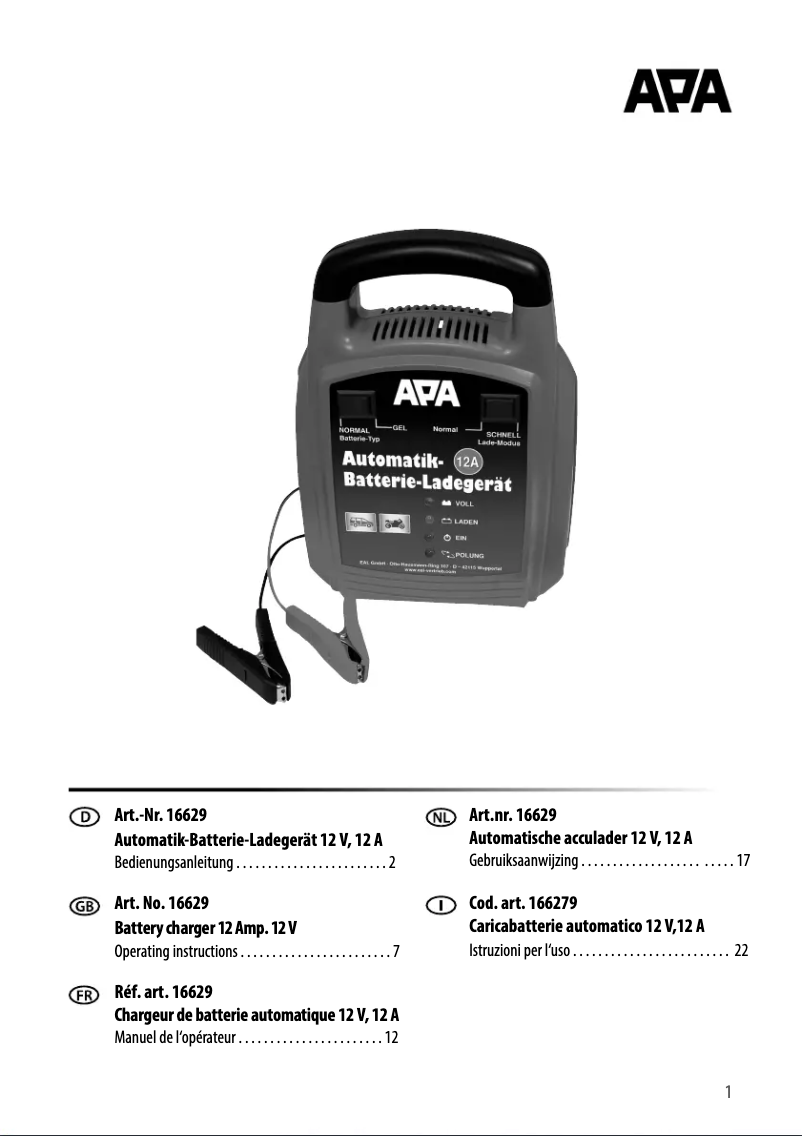 Page 1 de la notice Manuel utilisateur APA 16629