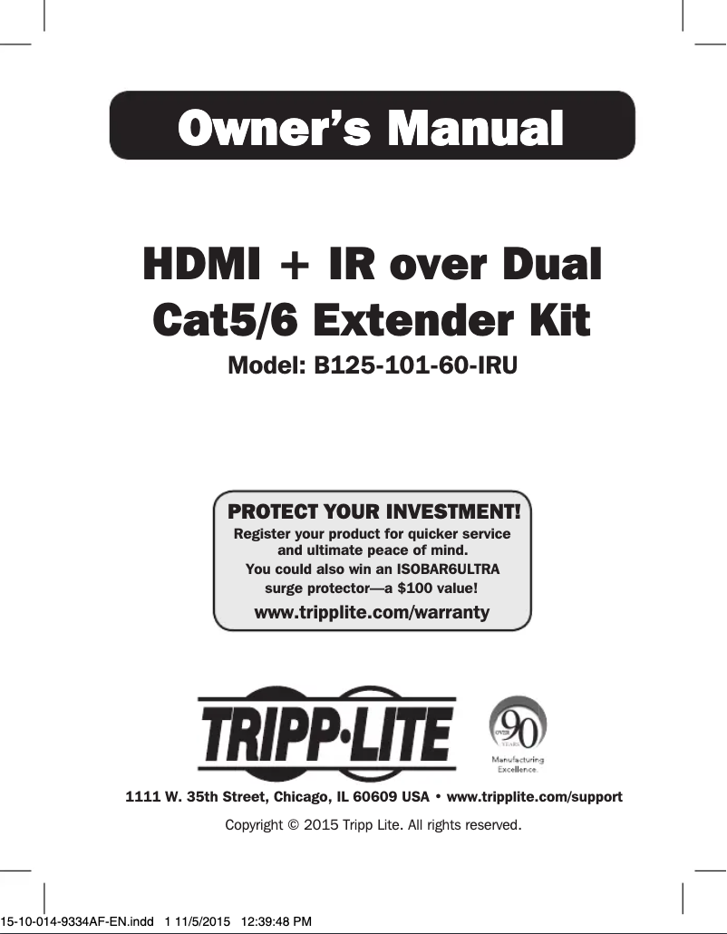 Image de la première page du manuel de l'appareil B125-101-60-IRU