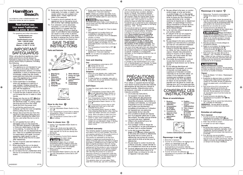 Page 1 de la notice Manuel utilisateur Hamilton Beach 14212F