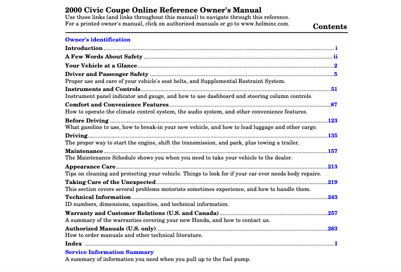 Página 1 del manual Manual de usuario Honda Civic Sedan (2000)