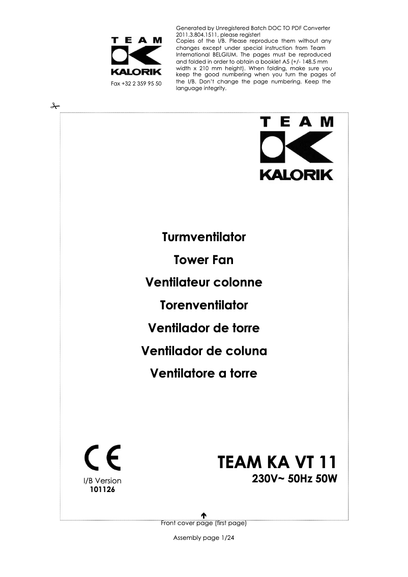 Image de la première page du manuel de l'appareil KA VT 11