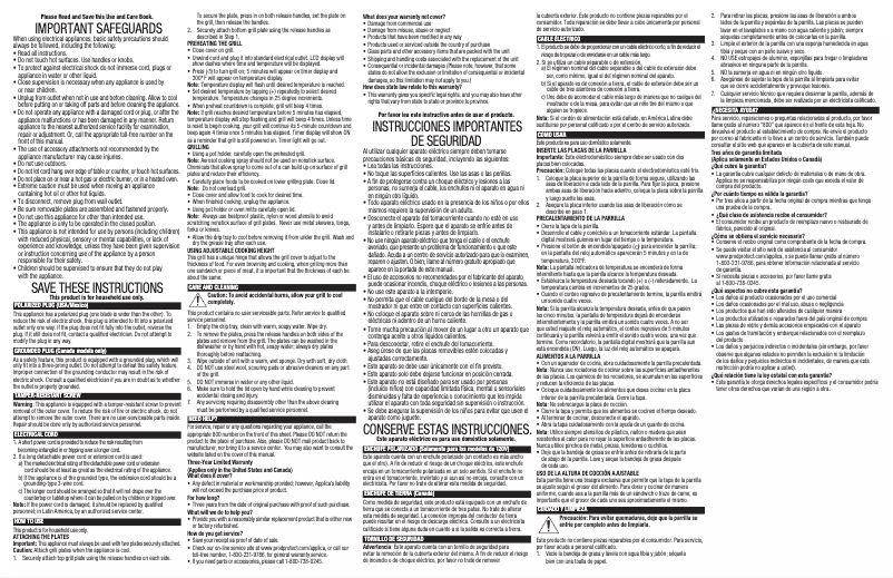 Página 1 del manual Manual de uso y mantenimiento George Foreman GRP99BLK