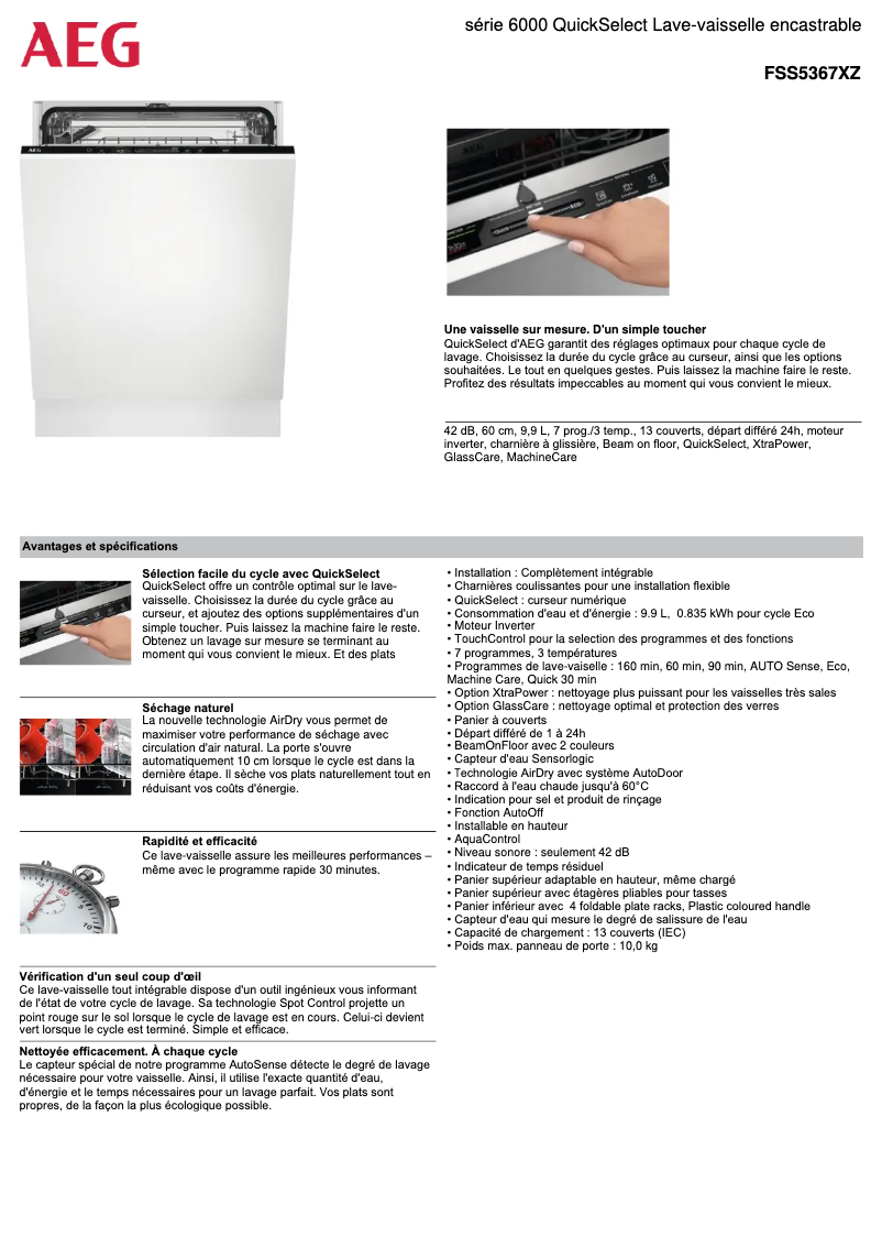 Page 1 de la notice Fiche technique AEG FSS5367XZ