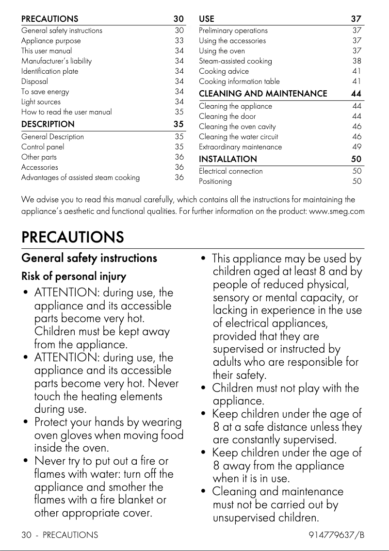 Page 1 de la notice Mode d'emploi Smeg SO64M3S2N
