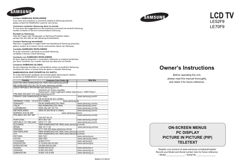Page n°1 - Manuel utilisateur Samsung LE-52F96BD