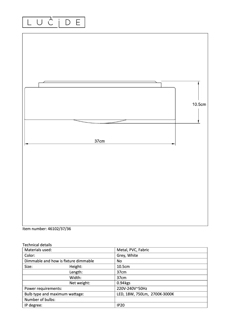 Page n°1 - Manuel utilisateur Lucide Cham 46102/37/36