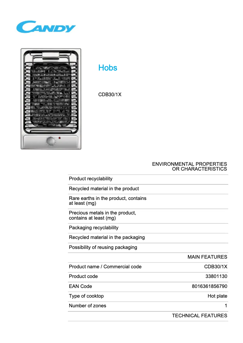 Image de la première page du manuel de l'appareil CDB30/1X