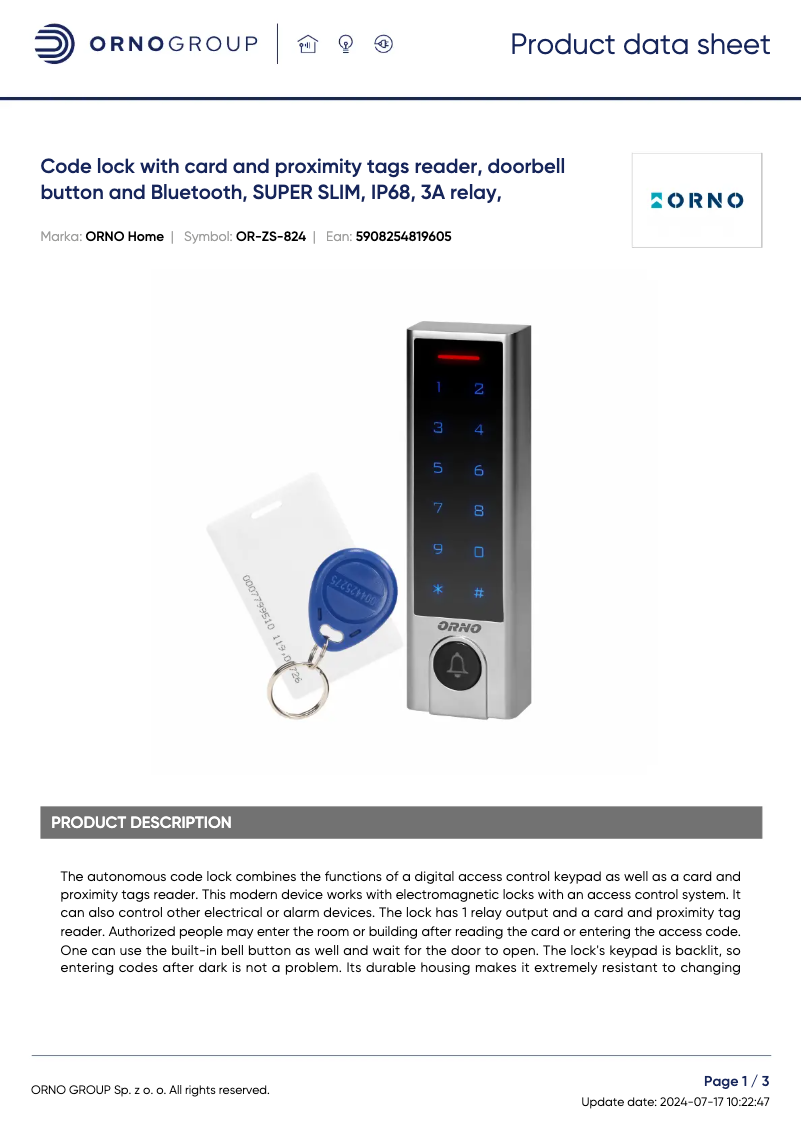 Page 1 de la notice Fiche technique ORNO OR-ZS-824