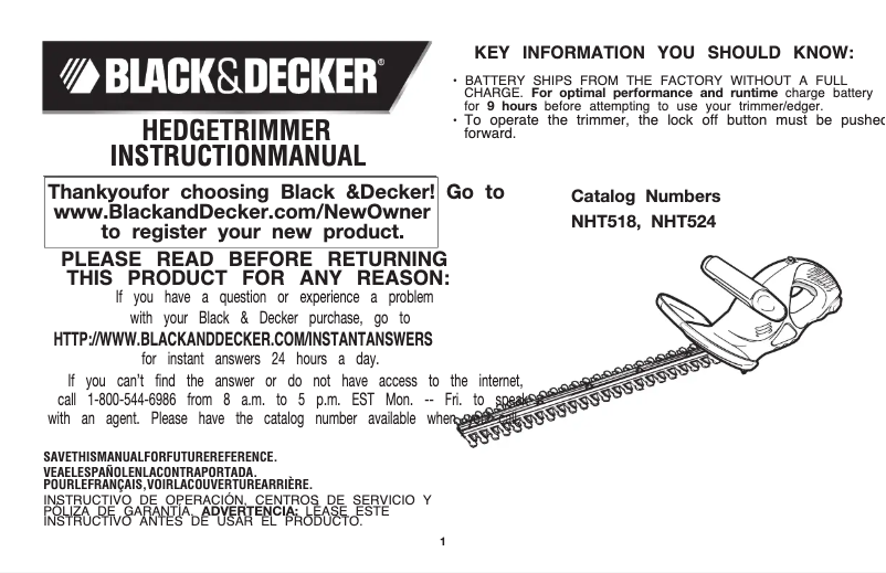 Page n°1 - Manuel utilisateur Black & Decker NHT518