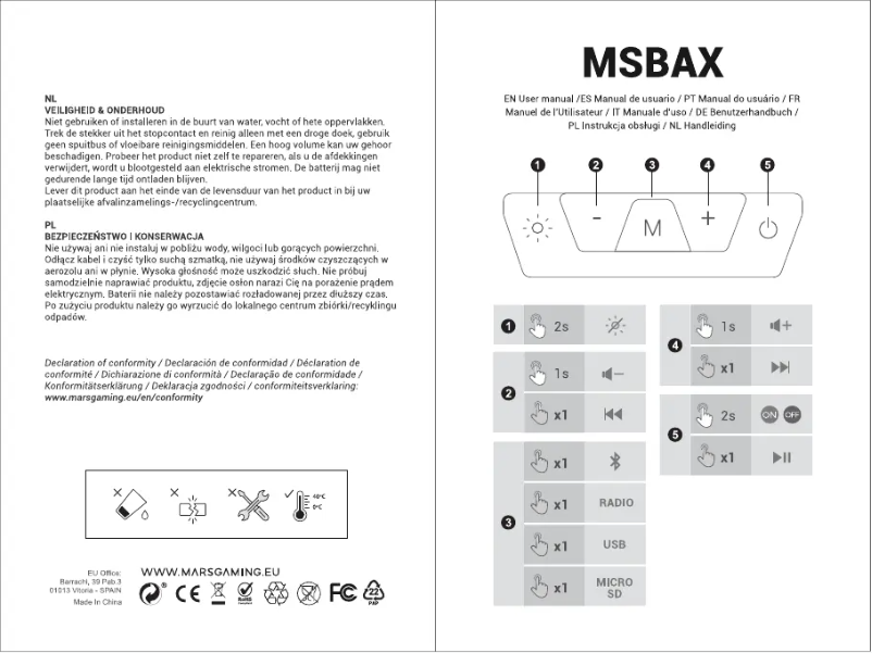 Page 1 de la notice Manuel utilisateur Mars Gaming MSBAX