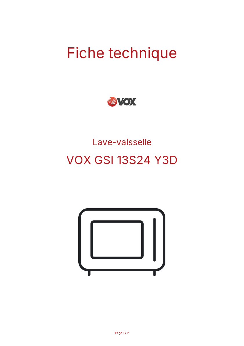 Page n°1 - Fiche technique VOX GSI 13S24 Y3D