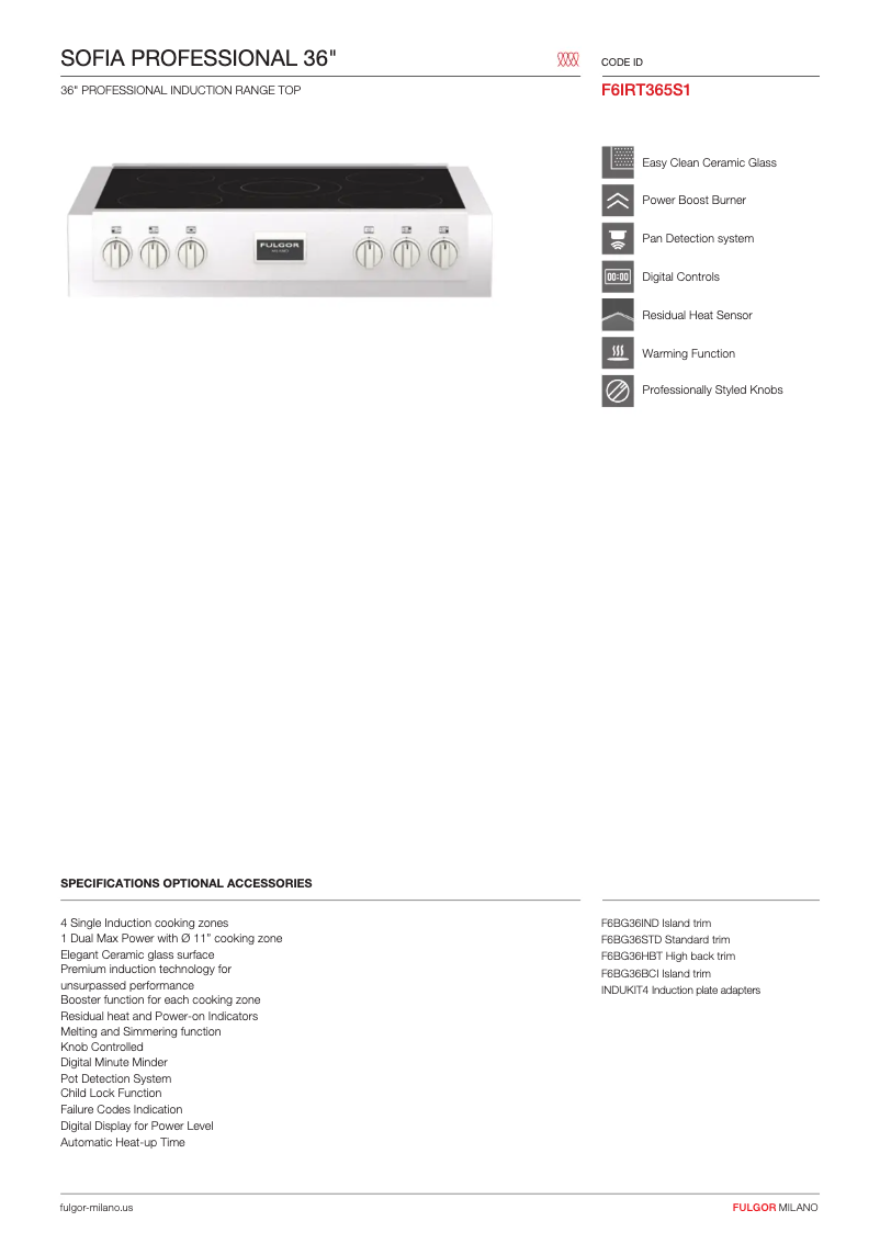 Page n°1 - Fiche technique Fulgor Milano F6IRT365S1