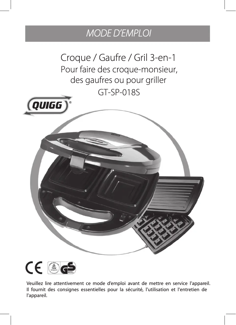 Page n°1 - Manuel utilisateur Quigg GT-SP-018S