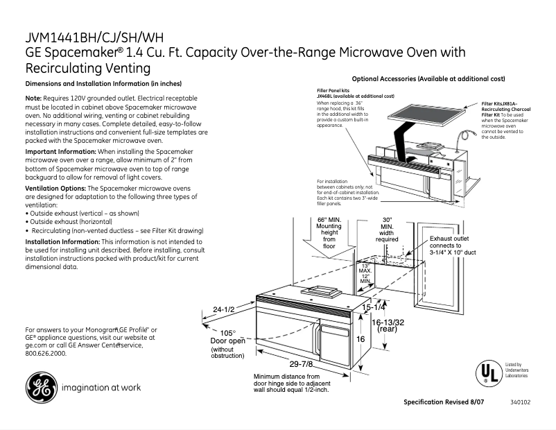 Page n°1 - Fiche technique GE JVM1441SH
