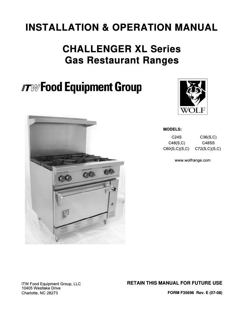 Page n°1 - Manuel utilisateur Wolf C72CC-6B36G