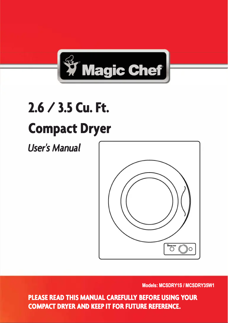 Page 1 de la notice Manuel utilisateur Magic Chef MCSDRY35