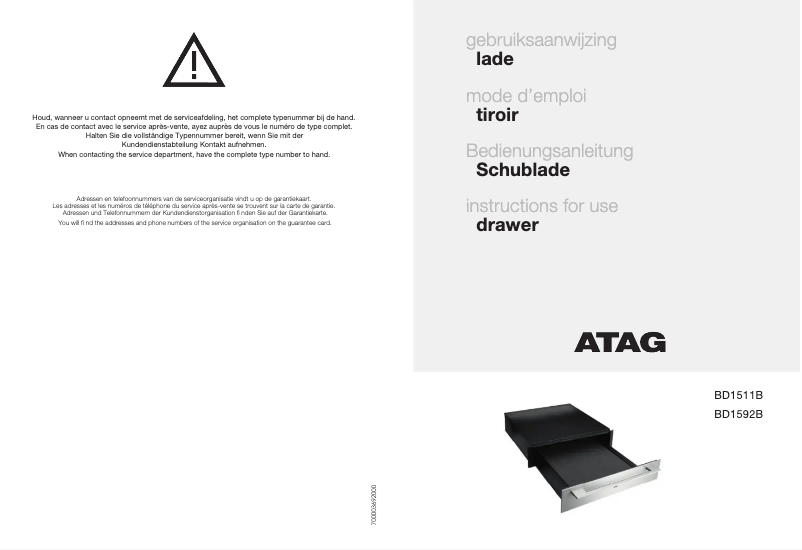 Page 1 de la notice Manuel utilisateur Atag BD1592B