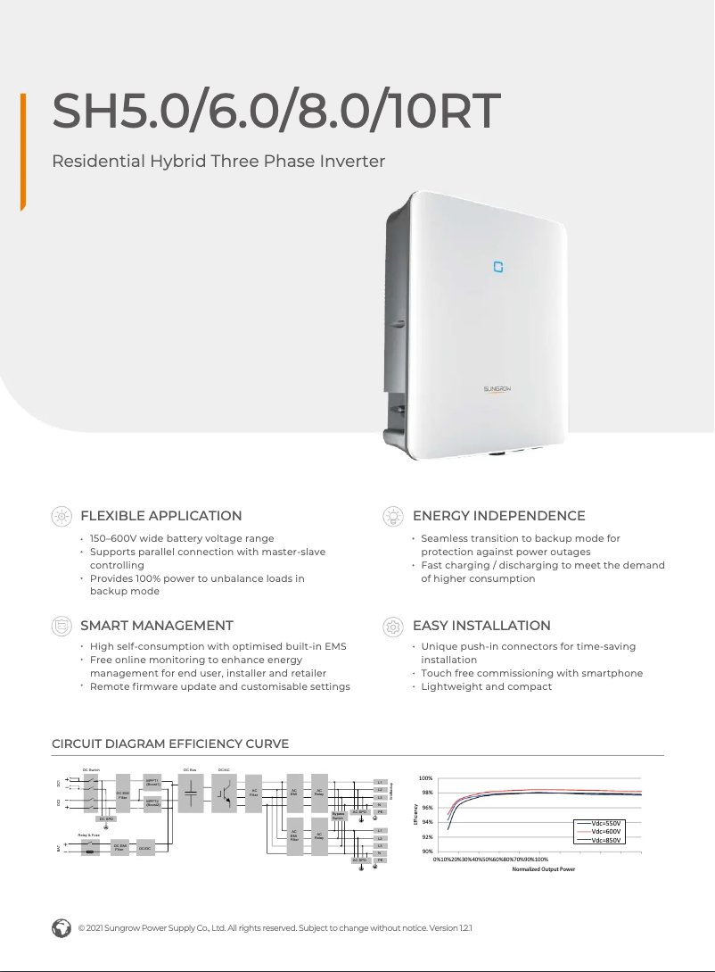 Page 1 de la notice Fiche technique Sungrow SH8.0RT-V113