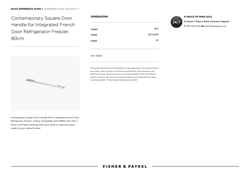 Page n°1 - Manuel utilisateur Fisher & Paykel AHD3RS80A