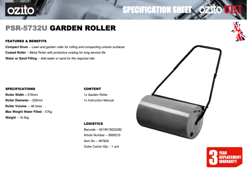 Página 1 del manual Ficha técnica Ozito PSR-5732U