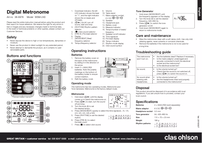 Page n°1 - Manuel utilisateur Cherub WSM-240