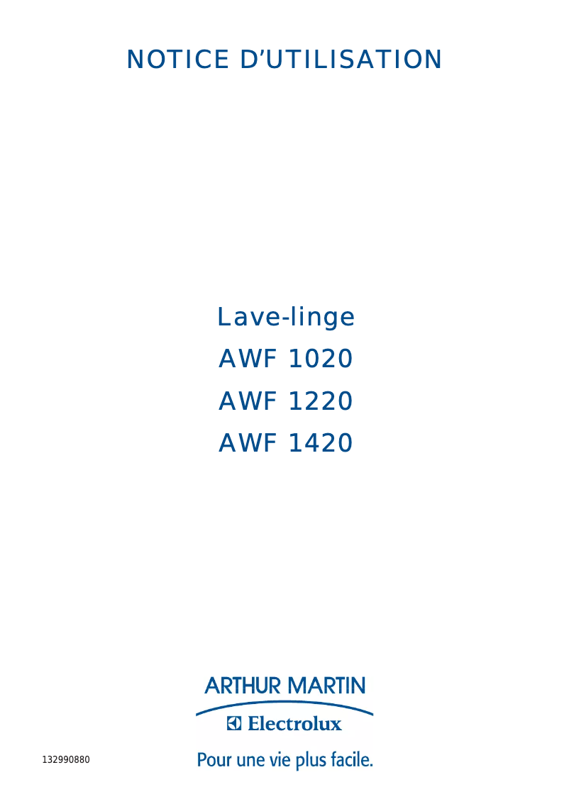 Page 1 de la notice Manuel utilisateur Arthur Martin-Electrolux AWF 1020
