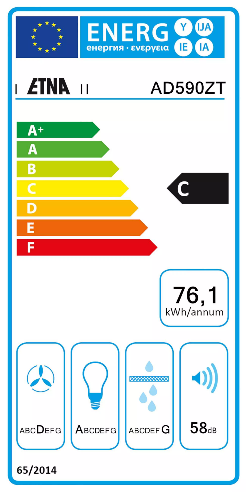 Page 1 de la notice Label énergétique Etna AD590ZT