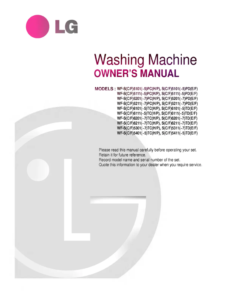 Page 1 de la notice Manuel utilisateur LG WF-F5207PP