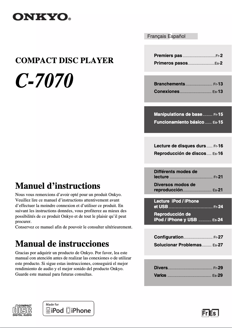 Page 1 de la notice Manuel utilisateur Onkyo C-7070
