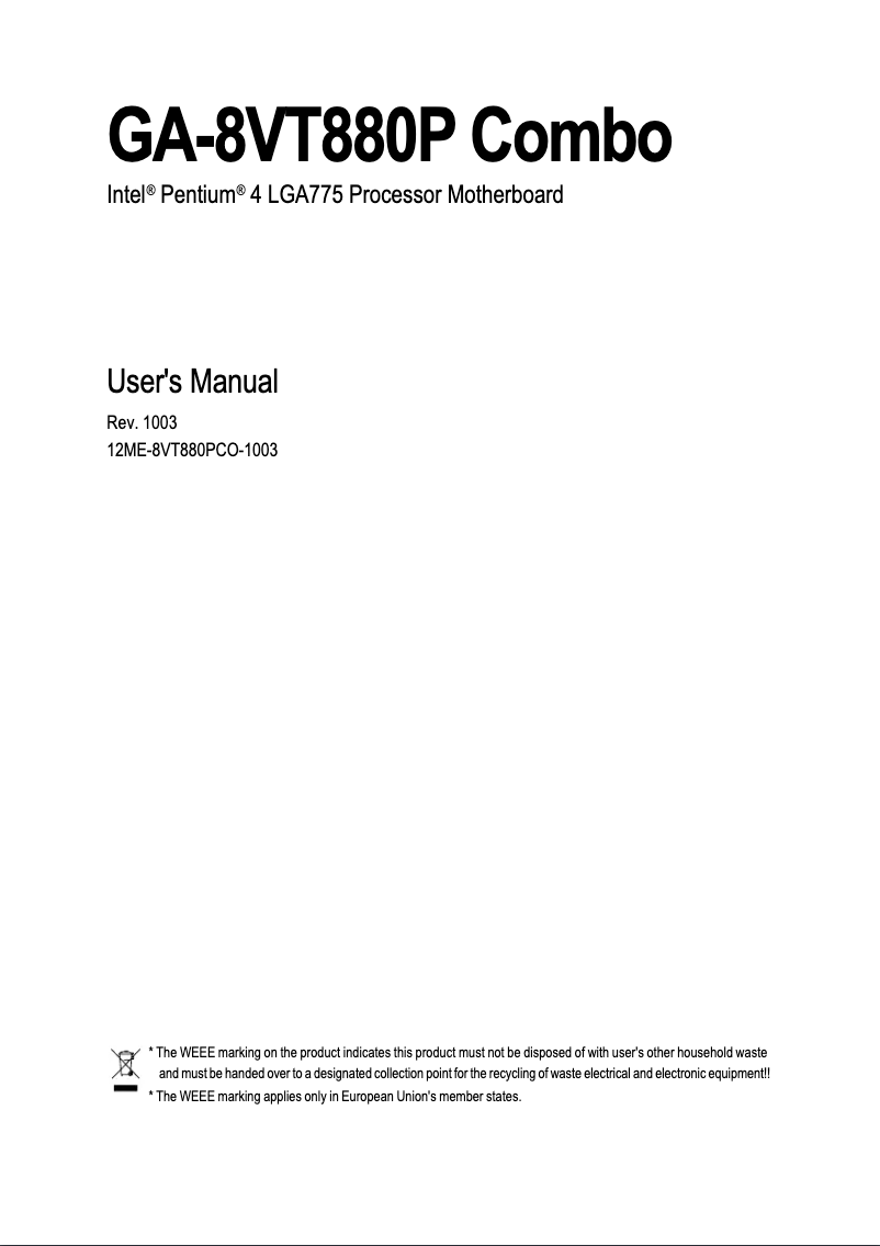 Page 1 de la notice Manuel utilisateur Gigabyte GA-8VT880P Combo