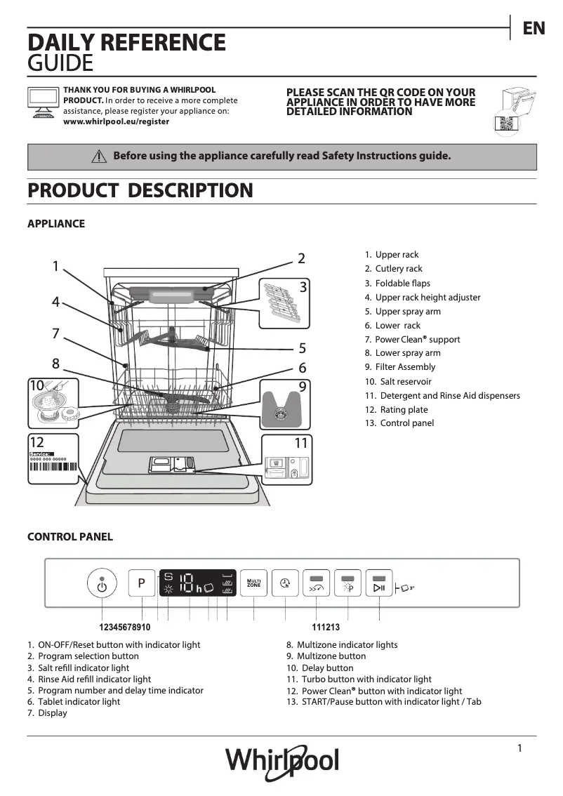 Page 1 de la notice Manuel utilisateur Whirlpool WKCIO 3T133 PFE
