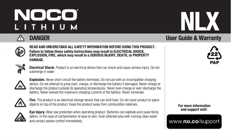 Page n°1 - Manuel utilisateur NOCO NLX