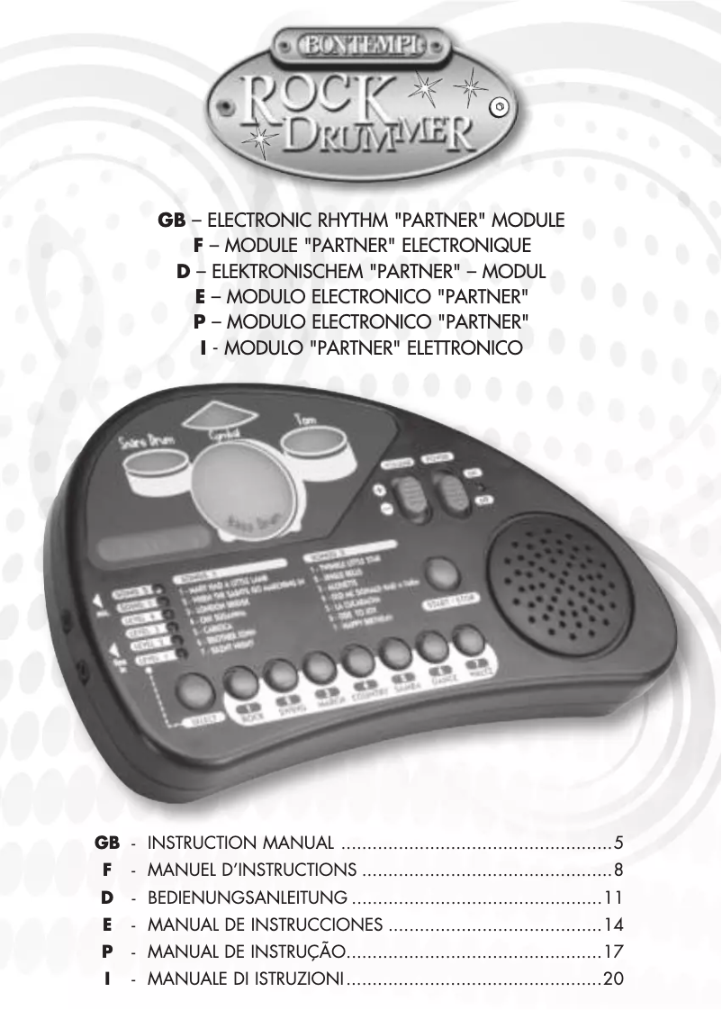 Page 1 de la notice Manuel utilisateur Bontempi Rock Drummer