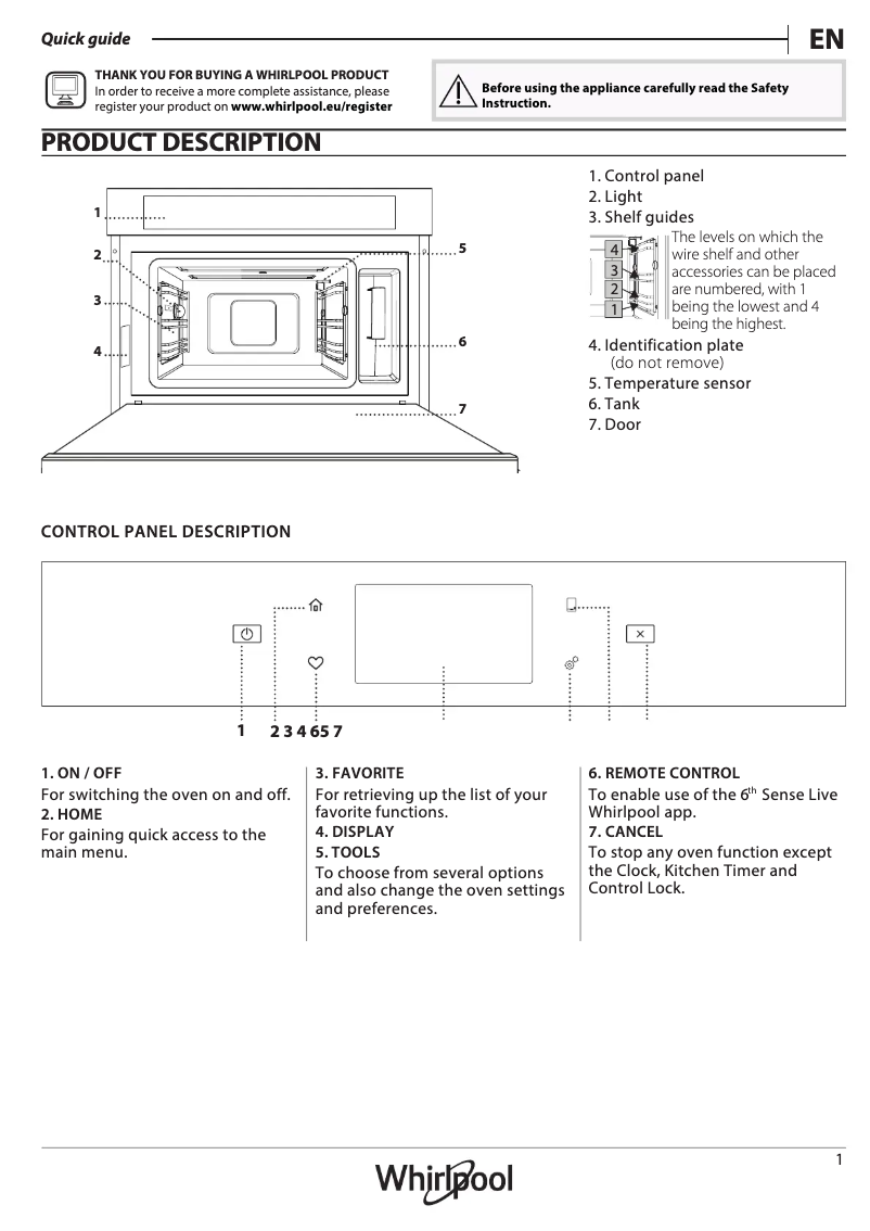 Page 1 de la notice Manuel utilisateur Whirlpool W11I MS180
