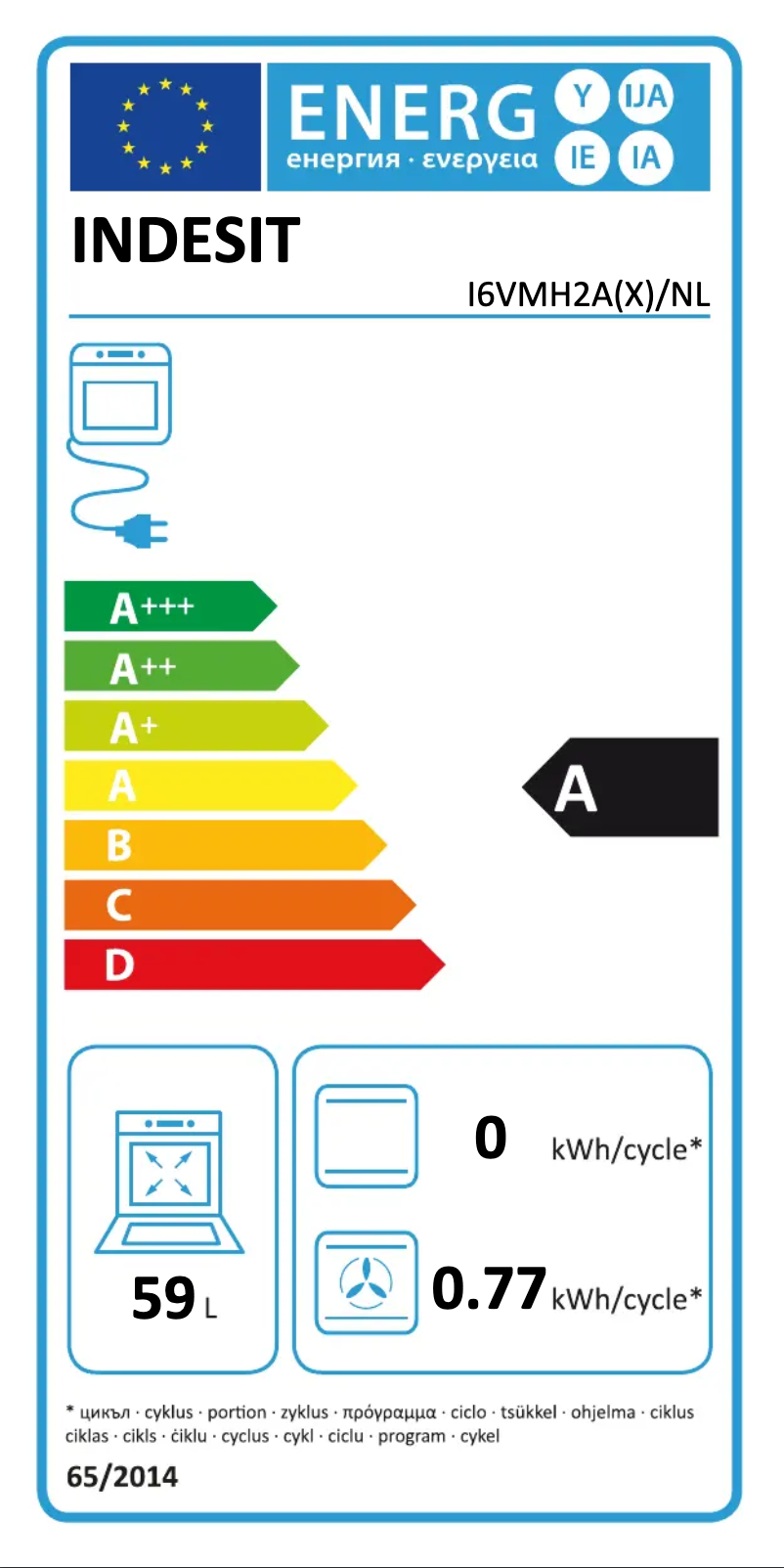 Page n°1 - Label énergétique Indesit I6VMH2A(X)/NL