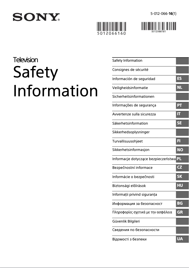 Page n°1 - Instructions de sécurité Sony XR-75X93J