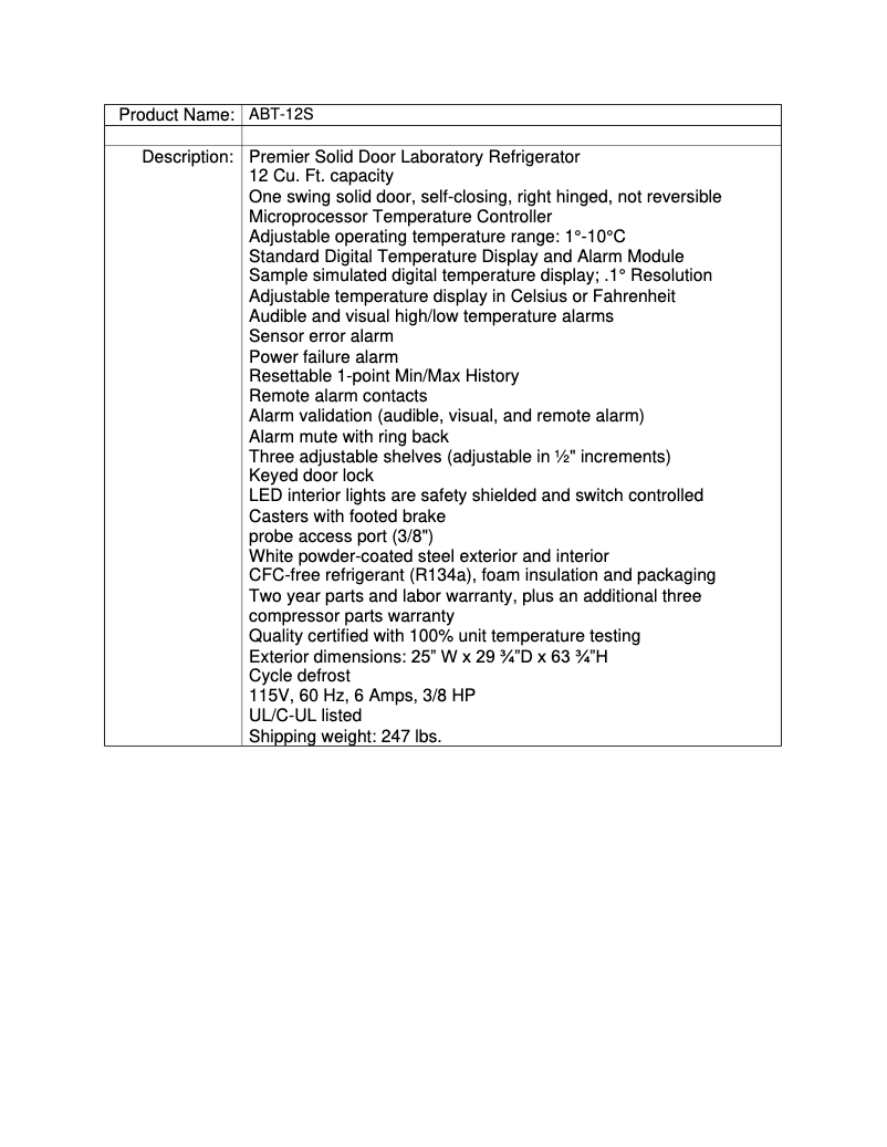 Page 1 de la notice Manuel utilisateur American BioTech Supply ABT-12S