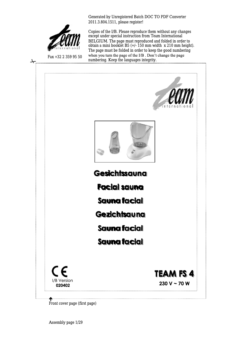 Image de la première page du manuel de l'appareil FS 4