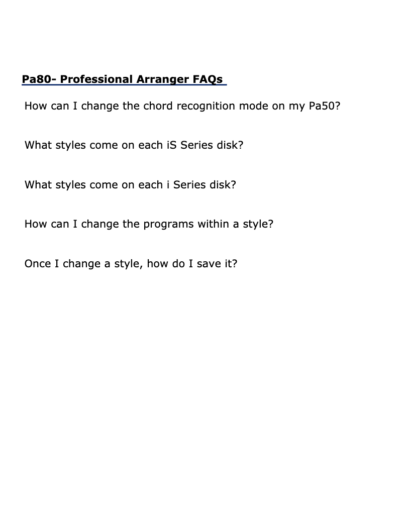 Page 1 de la notice FAQ Korg Pa80