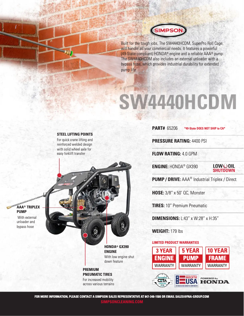 Page n°1 - Fiche technique Simpson SuperPro SW4440HCDM-S