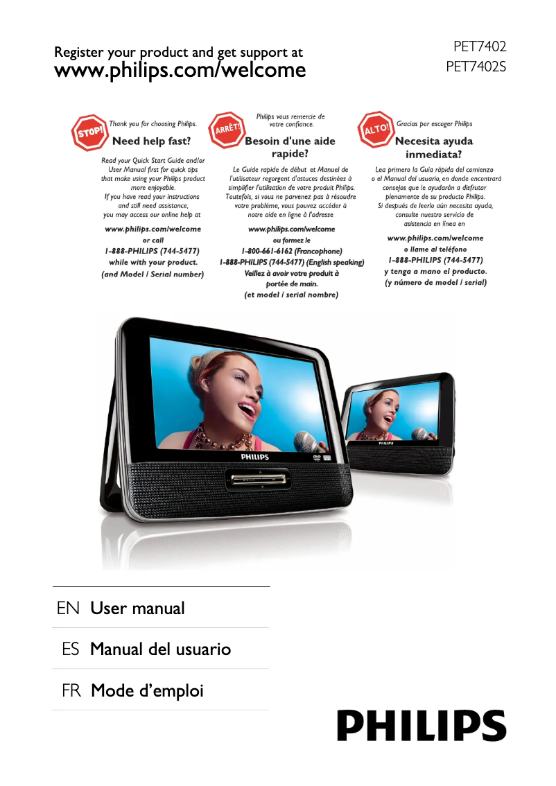 Page 1 de la notice Manuel utilisateur Philips PET7402S