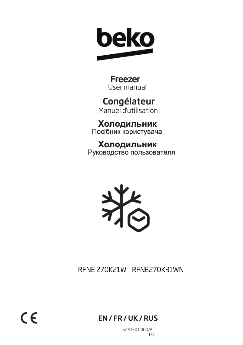 Page n°1 - Manuel utilisateur Beko RFNE270K31WN