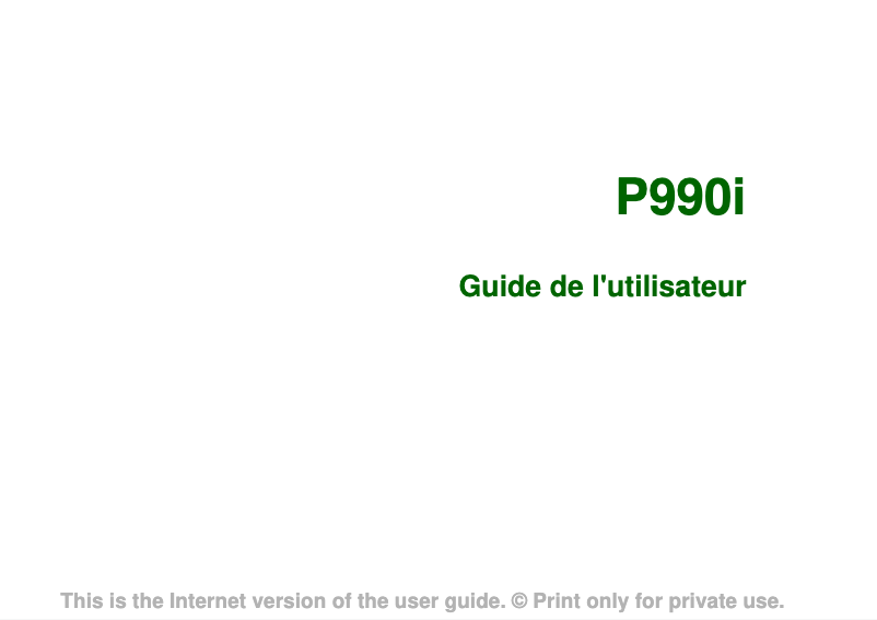 Page n°1 - Manuel utilisateur Sony Ericsson P990i