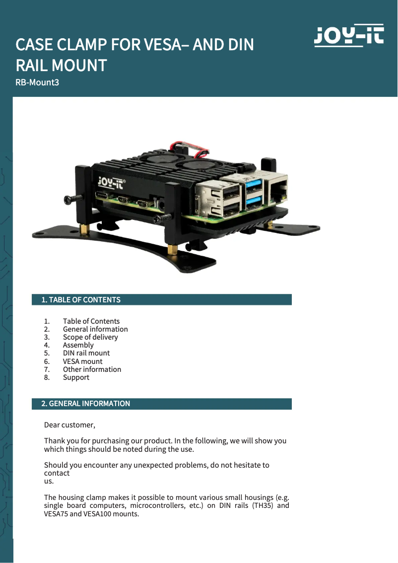 Page n°1 - Manuel utilisateur Joy-It RB-Mount3