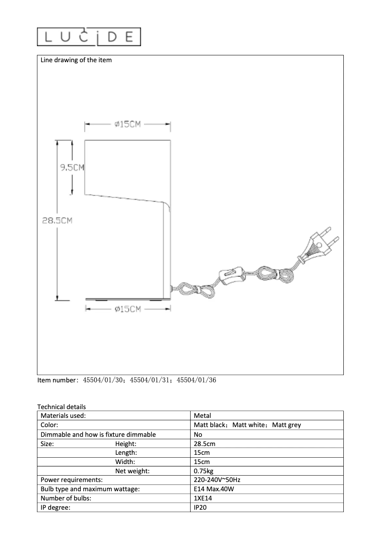 Page 1 de la notice Manuel utilisateur Lucide Knulle